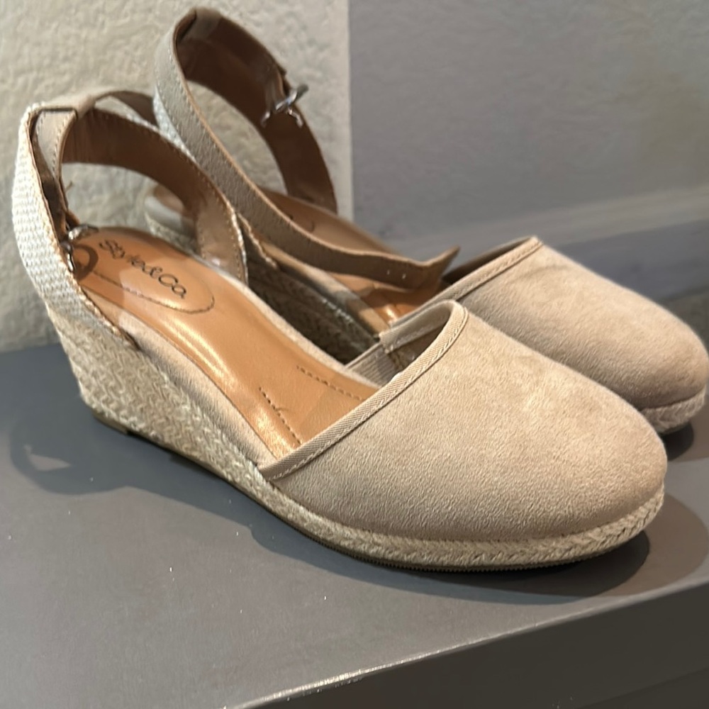 Beige Espadrille Wedge Sandals